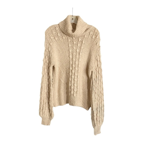 Toccin Popcorn Knit Sweater Turtleneck Long Sleeve in Beige Wool Blend Size XS - Picture 5 of 8